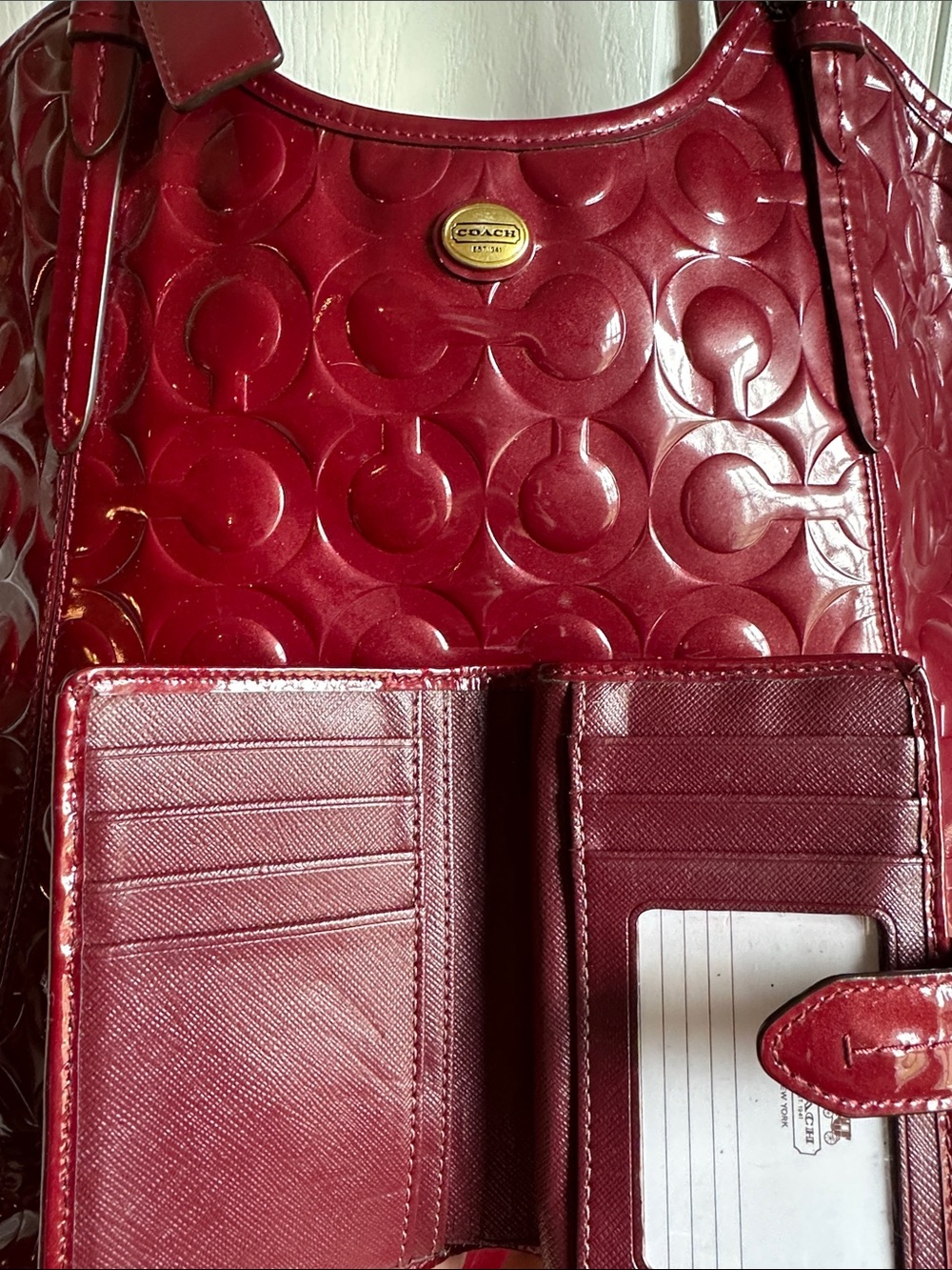 Coach Glossy Red Signature Patent Tote with Matching Wallet - Picture 2 of 5
